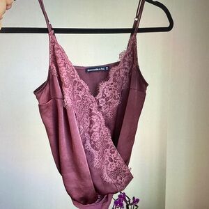 Lace Trim Satin Bodysuit - Mauve